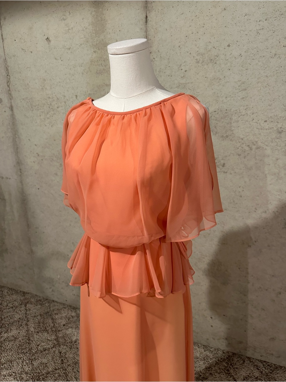 Vintage 70s Chiffon Peach Maxi Dress Formal Fairycore Size XS - Picture 2 of 9
